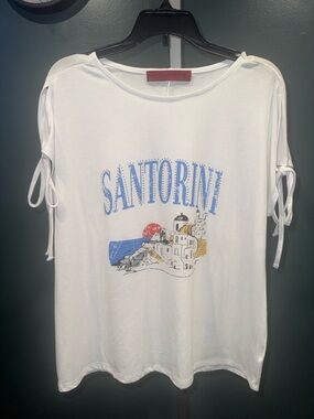 Santorini Graphic Tie-Sleeve Short Sleeve Tee - White
